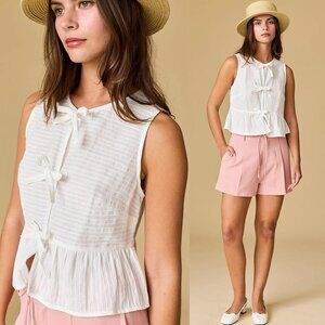 River Sleeveless Triple Bow Self-Tie Top